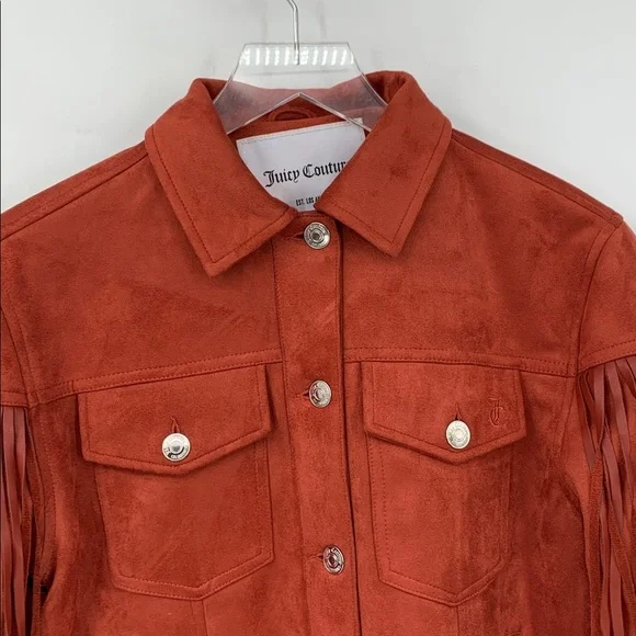 Juicy Couture Fringe trucker jacket jean denim rust orange Western cowboy new S - Picture 3 of 5